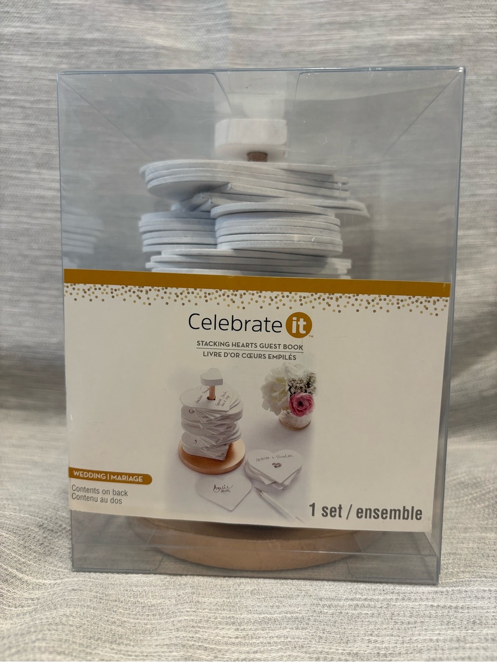 Celebrate It White and Gold Stacking Hearts Guest Book